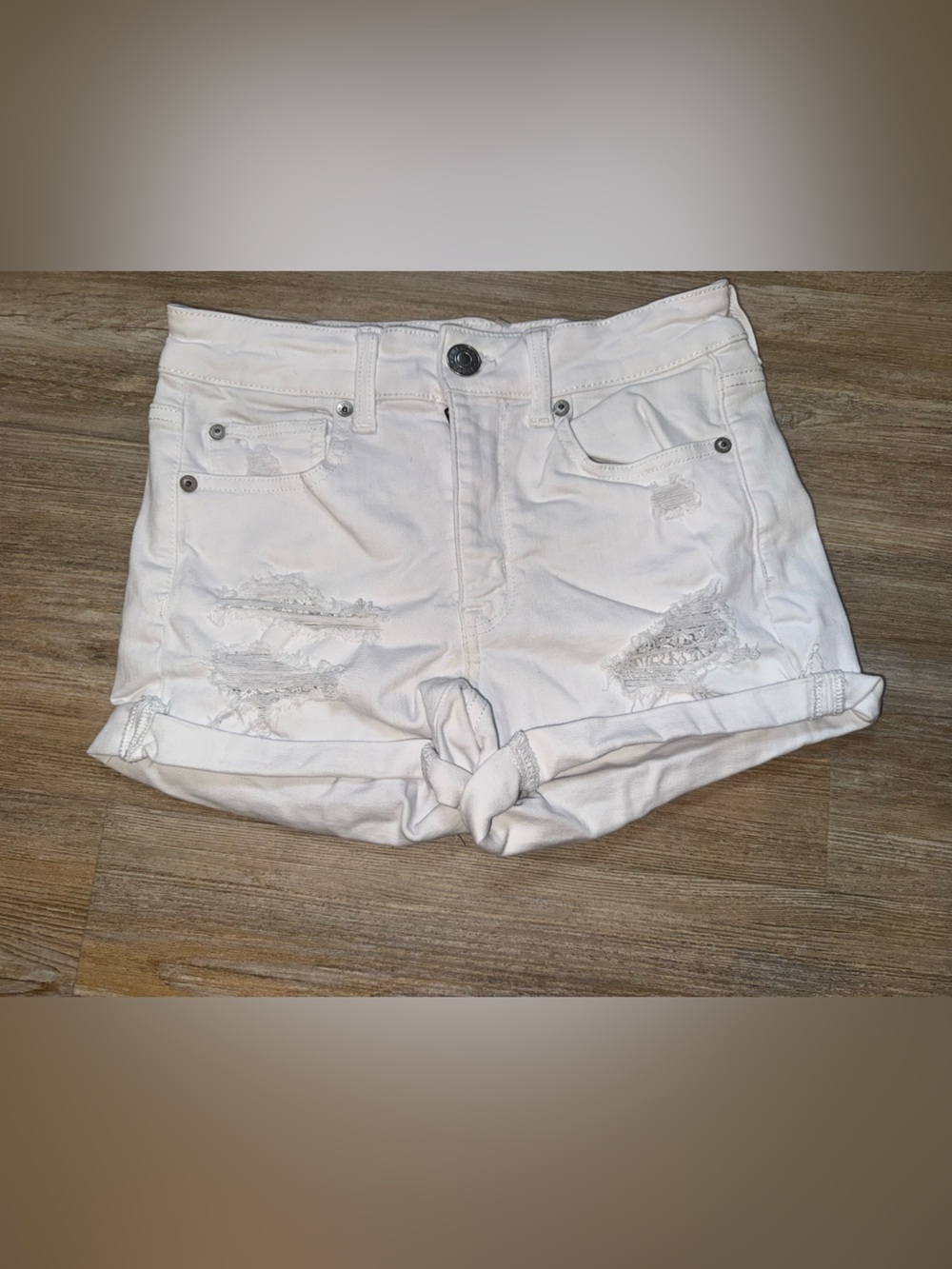 American Eagle Outfitters White Distressed Denim Shorts